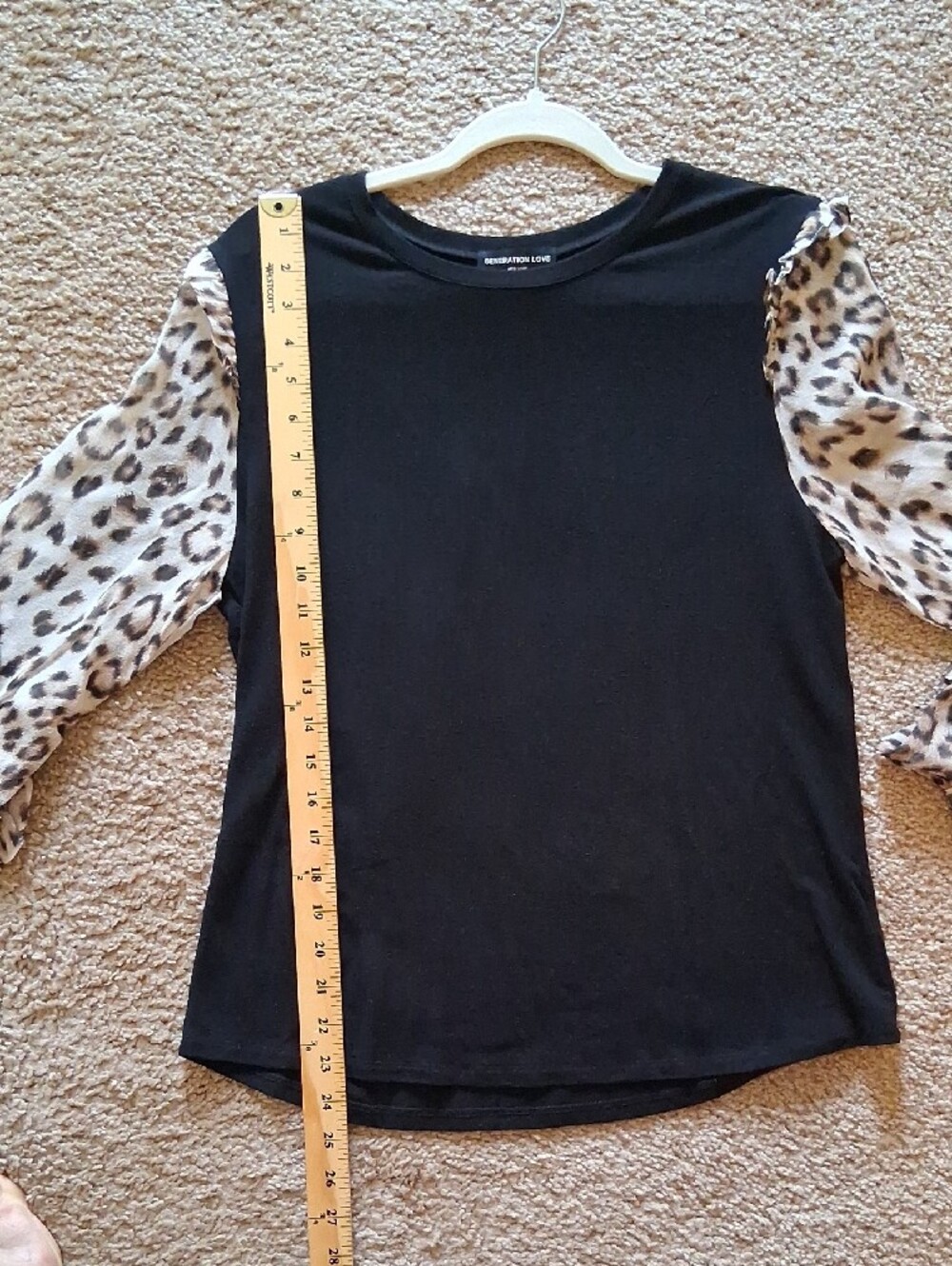 Generation Love Noelle Black Silk + Knit Blouse + Leopard-Print Ruffle Sleeves - Picture 8 of 9